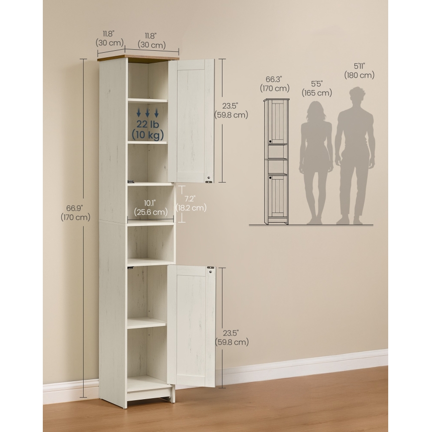 Badkamerkast LEXI 30x170 cm wit/bruin