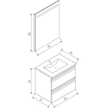 Badkamerkast met wastafel VEDO + LED-spiegel LED/10W/230V IP44 grijs