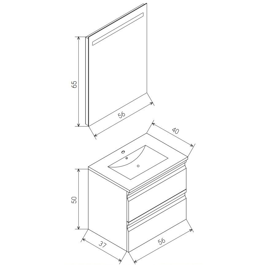 Badkamerkast met wastafel VEDO + LED-spiegel LED/10W/230V IP44 grijs