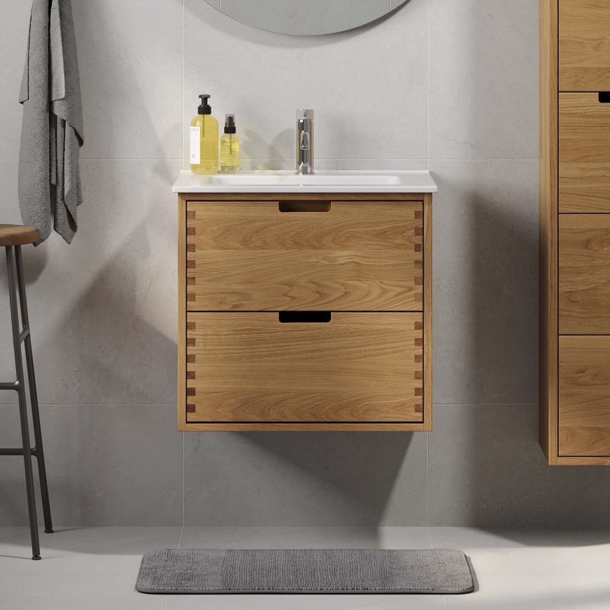 Badkamerkast onder wastafel GRIBSKOV 60 cm beige/eiken