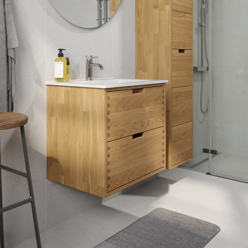 Badkamerkast onder wastafel GRIBSKOV 60 cm beige/eiken