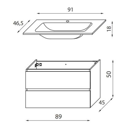 Badkamermeubel met wastafel KENWOOD 91 cm, eiken