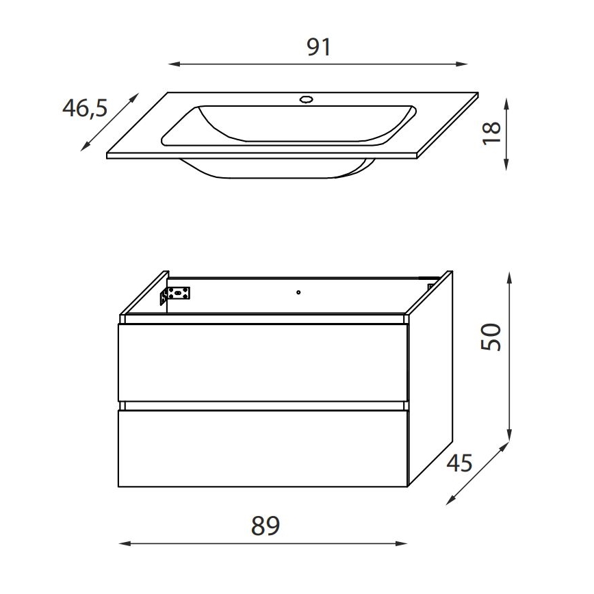 Badkamermeubel met wastafel KENWOOD 91 cm, eiken