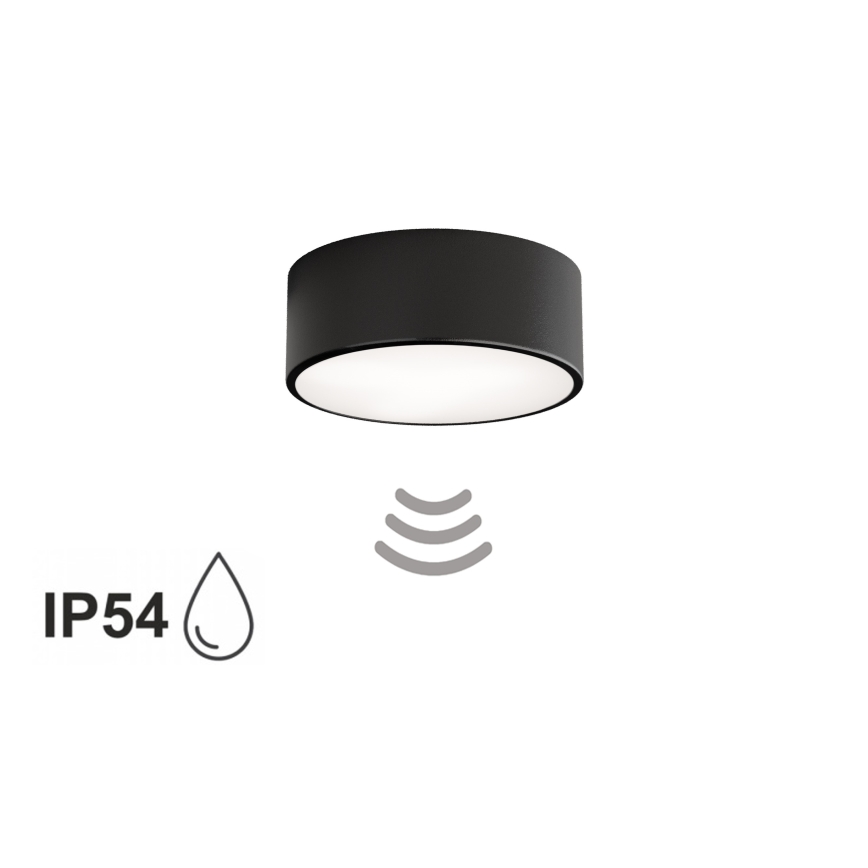 Badkamerplafondlamp met sensor CLEO 1xE27/24W/230V Ø 20 cm IP54 zwart