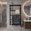 Badkamerradiator (handdoekradiator) HOTEL 75W/230V 66x42 cm RVS/zwart, rechts