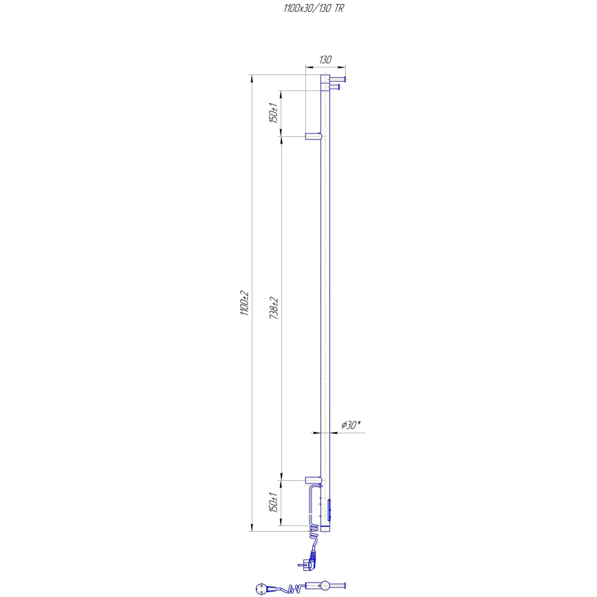 Badkamerradiator RAY 25W/230V 110x30 cm IP44 RVS/wit