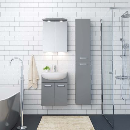Badkamermeubel met wastafel ASTRID + LED spiegelkast 4xLED/4,3W/230V IP44 grijs