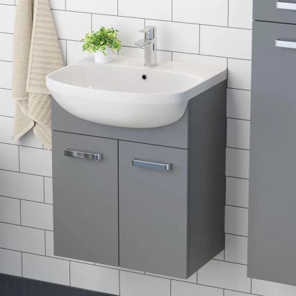 Badkamermeubel met wastafel ASTRID + LED spiegelkast 4xLED/4,3W/230V IP44 grijs