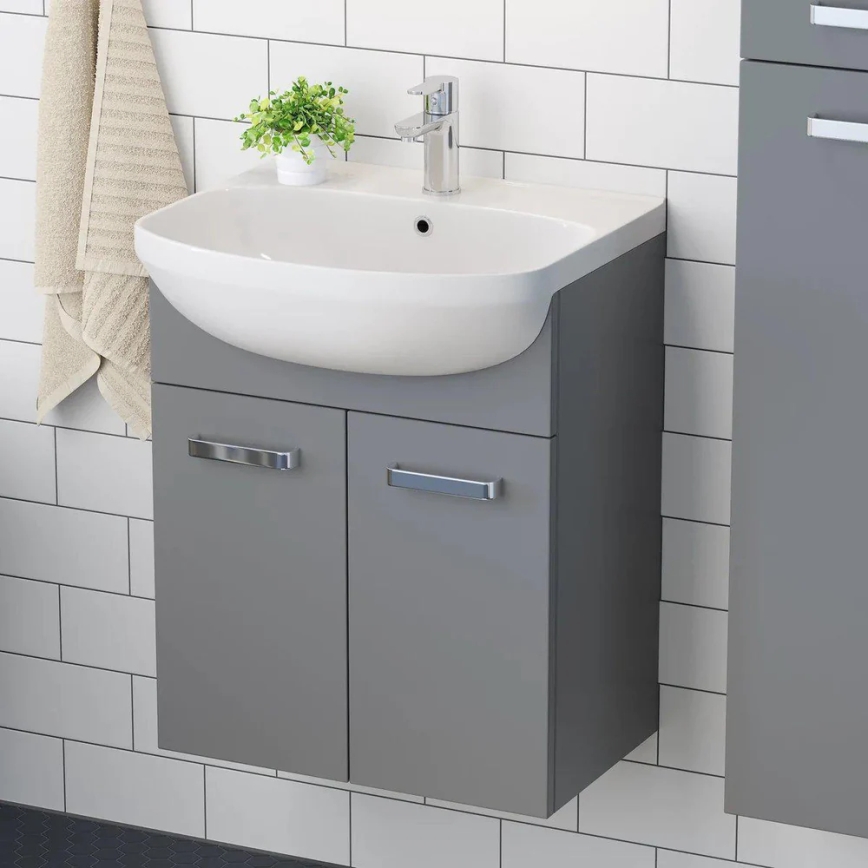 Badkamermeubel met wastafel ASTRID + LED spiegelkast 4xLED/4,3W/230V IP44 grijs