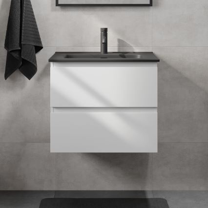 Badmeubel CONOR 61 cm met wastafel, wit/zwart