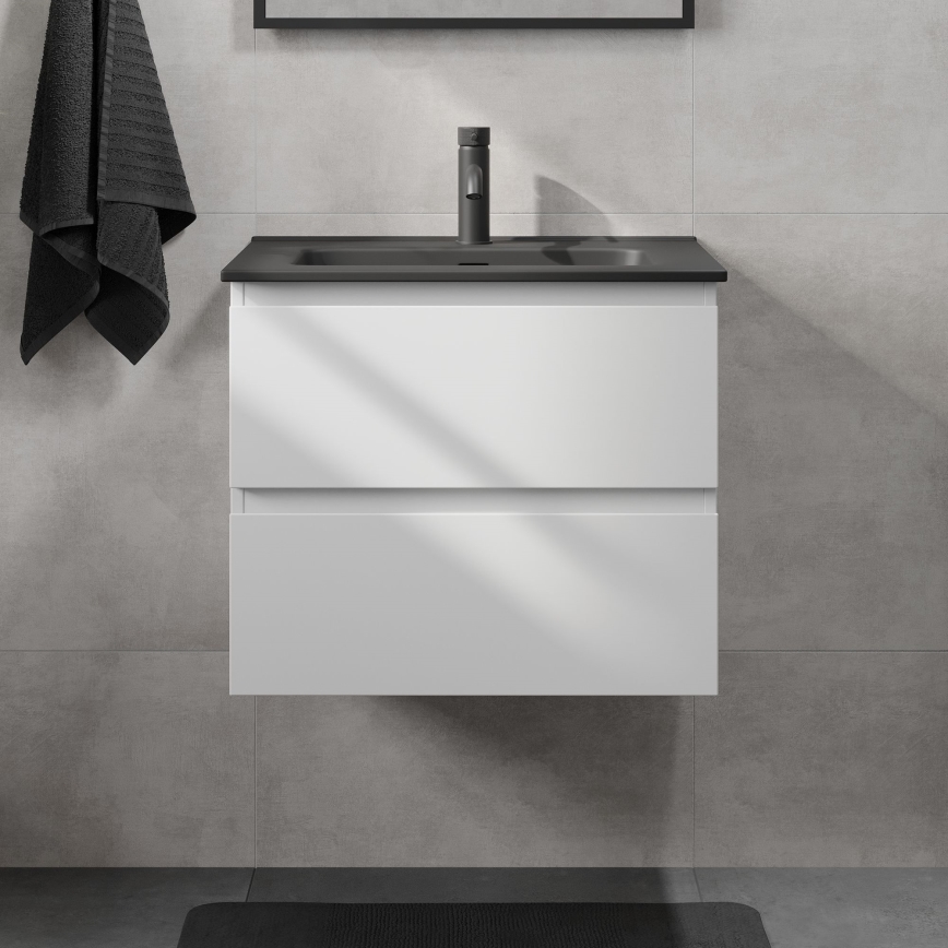Badmeubel CONOR 61 cm met wastafel, wit/zwart