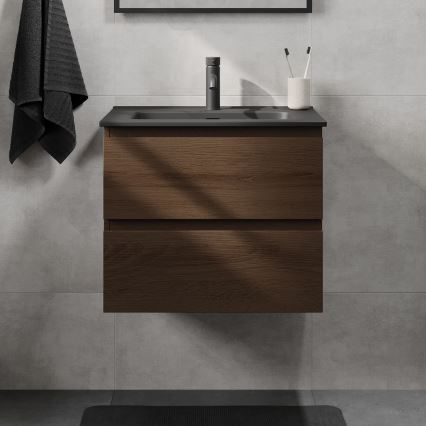 Badmeubel met wastafel CONOR 61 cm, walnoot/zwart
