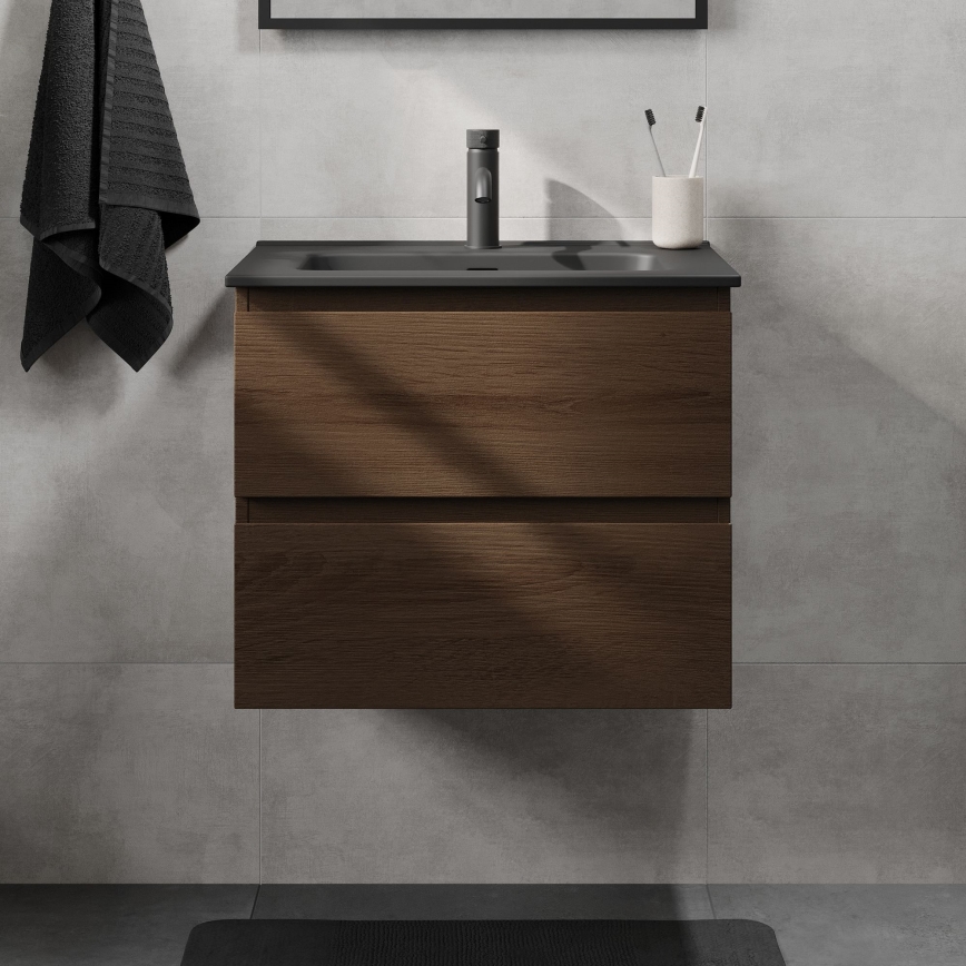 Badmeubel met wastafel CONOR 61 cm, walnoot/zwart