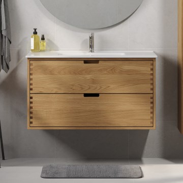 Badmeubel met wastafel GRIBSKOV 100 cm beige/eik/wit