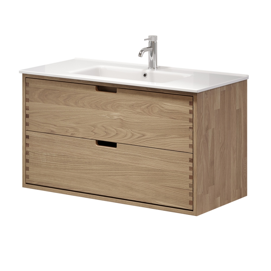 Badmeubel met wastafel GRIBSKOV 100 cm beige/eik/wit