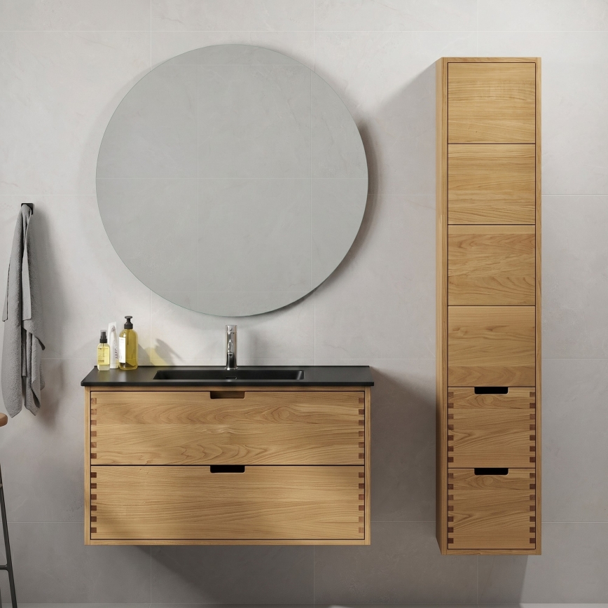 Badmeubel met wastafel GRIBSKOV 100 cm beige/eiken/zwart