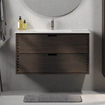 Badmeubel met wastafel GRIBSKOV 100 cm bruin/eiken/wit