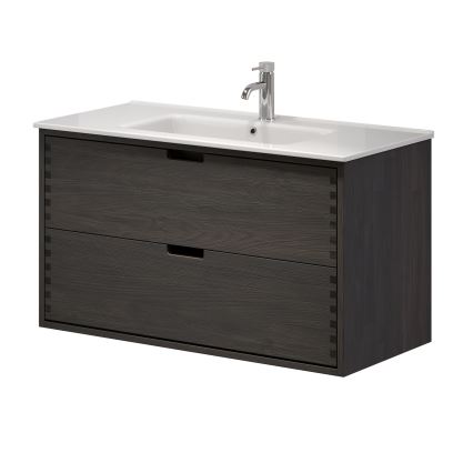 Badmeubel met wastafel GRIBSKOV 100 cm bruin/eiken/wit