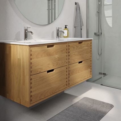 Badmeubel met wastafel GRIBSKOV 120 cm beige/eik/wit