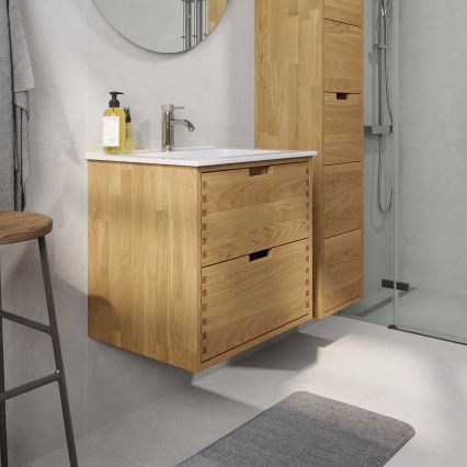 Badmeubel met wastafel GRIBSKOV 60 cm beige/eiken/wit