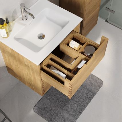 Badmeubel met wastafel GRIBSKOV 60 cm beige/eiken/wit