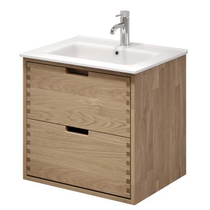 Badmeubel met wastafel GRIBSKOV 60 cm beige/eiken/wit