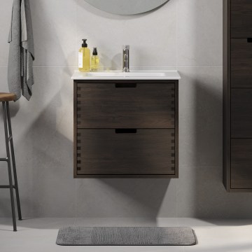 Badmeubel met wastafel GRIBSKOV 60 cm bruin/eiken/wit