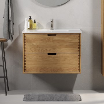 Badmeubel met wastafel GRIBSKOV 80 cm, beige/eiken/wit