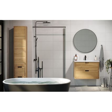 Badmeubel met wastafel GRIBSKOV 80 cm, beige/eiken/wit