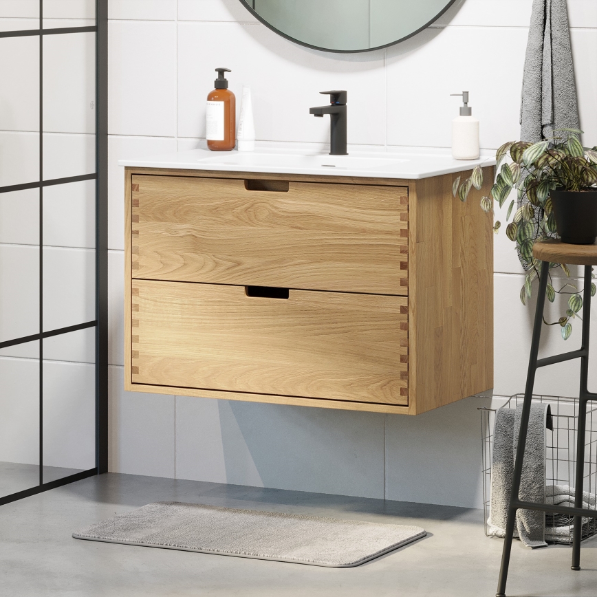 Badmeubel met wastafel GRIBSKOV 80 cm, beige/eiken/wit