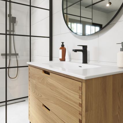 Badmeubel met wastafel GRIBSKOV 80 cm, beige/eiken/wit