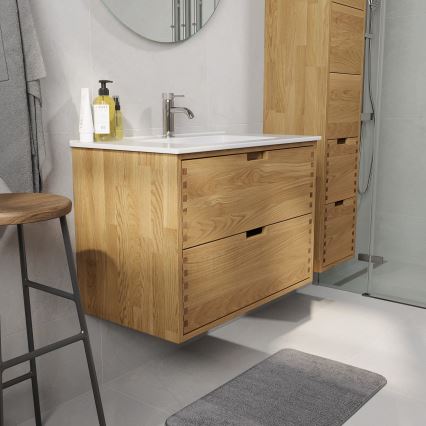 Badmeubel met wastafel GRIBSKOV 80 cm, beige/eiken/wit