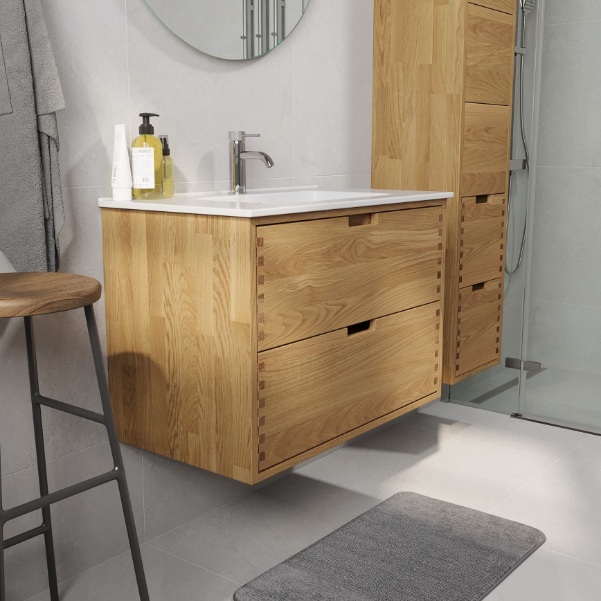 Badmeubel met wastafel GRIBSKOV 80 cm, beige/eiken/wit