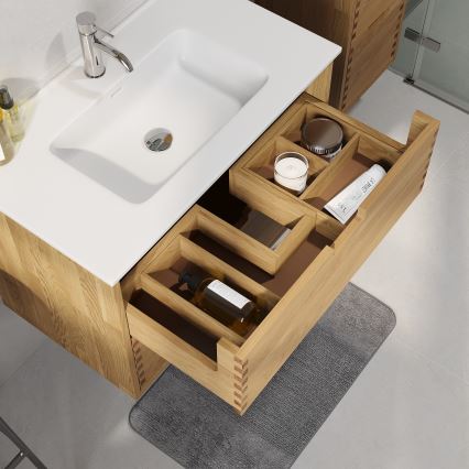 Badmeubel met wastafel GRIBSKOV 80 cm, beige/eiken/wit