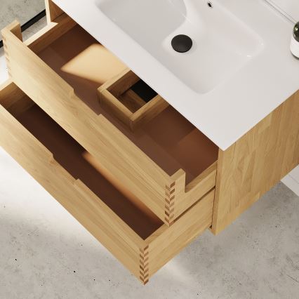 Badmeubel met wastafel GRIBSKOV 80 cm, beige/eiken/wit