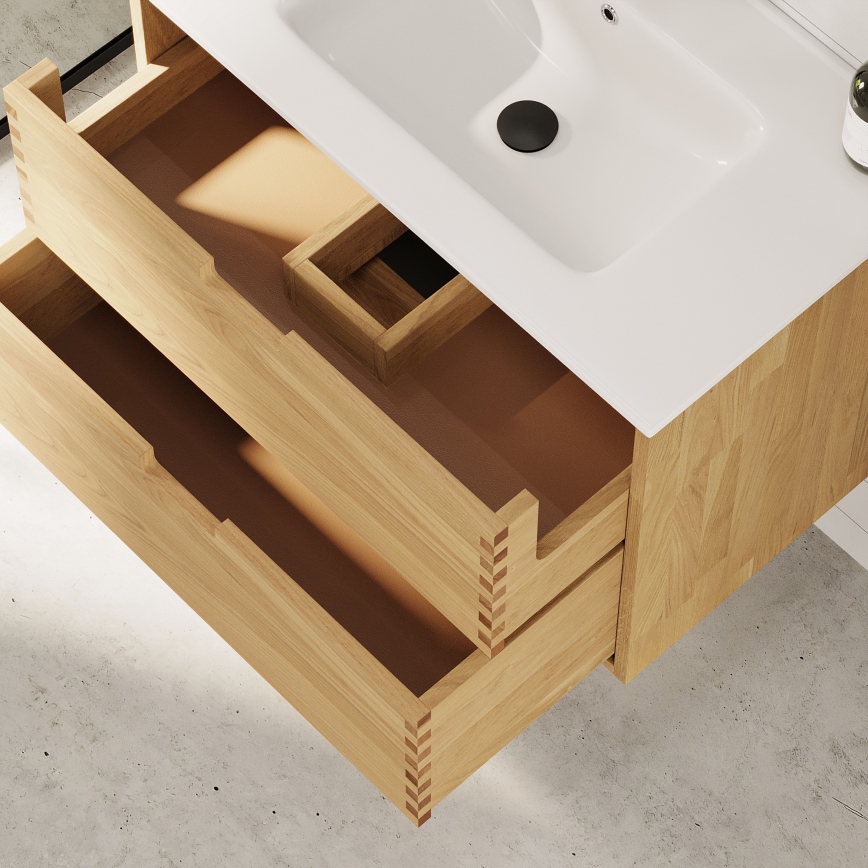 Badmeubel met wastafel GRIBSKOV 80 cm, beige/eiken/wit