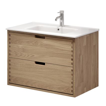 Badmeubel met wastafel GRIBSKOV 80 cm, beige/eiken/wit