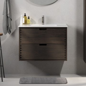 Badmeubel met wastafel GRIBSKOV 80 cm bruin/eiken/wit