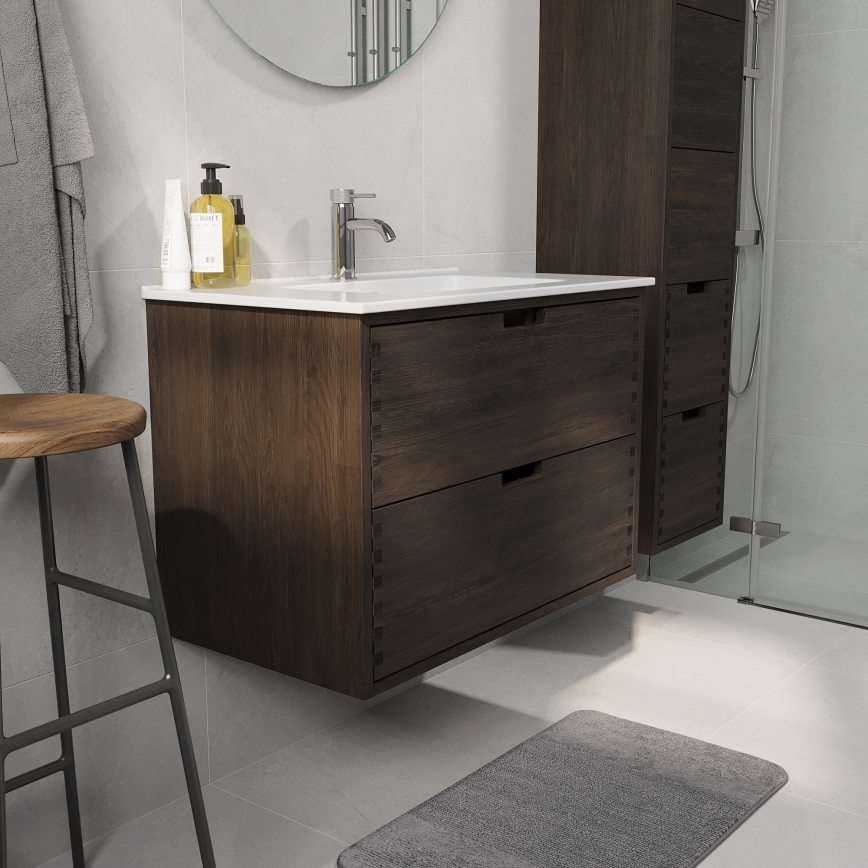 Badmeubel met wastafel GRIBSKOV 80 cm bruin/eiken/wit
