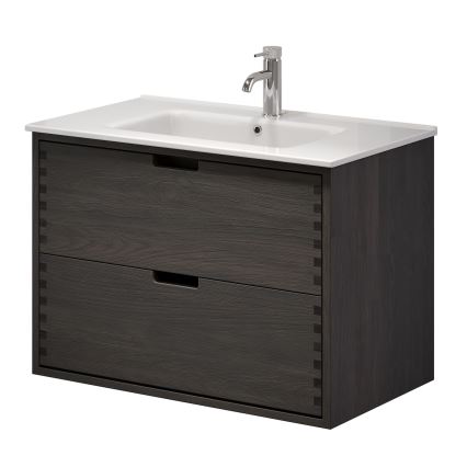 Badmeubel met wastafel GRIBSKOV 80 cm bruin/eiken/wit