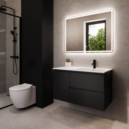 Badmeubel met wastafel HELSINKI 95 cm, rechts, zwart