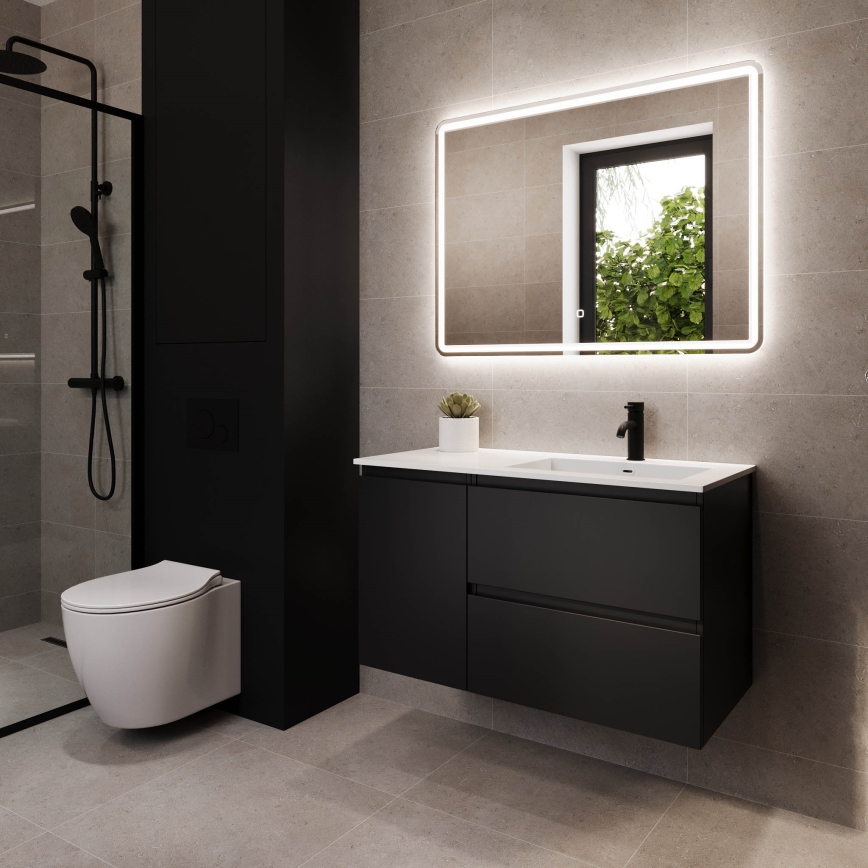 Badmeubel met wastafel HELSINKI 95 cm, rechts, zwart