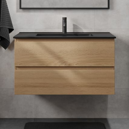 Badmeubel met wastafel KENWOOD 91 cm eiken/zwart