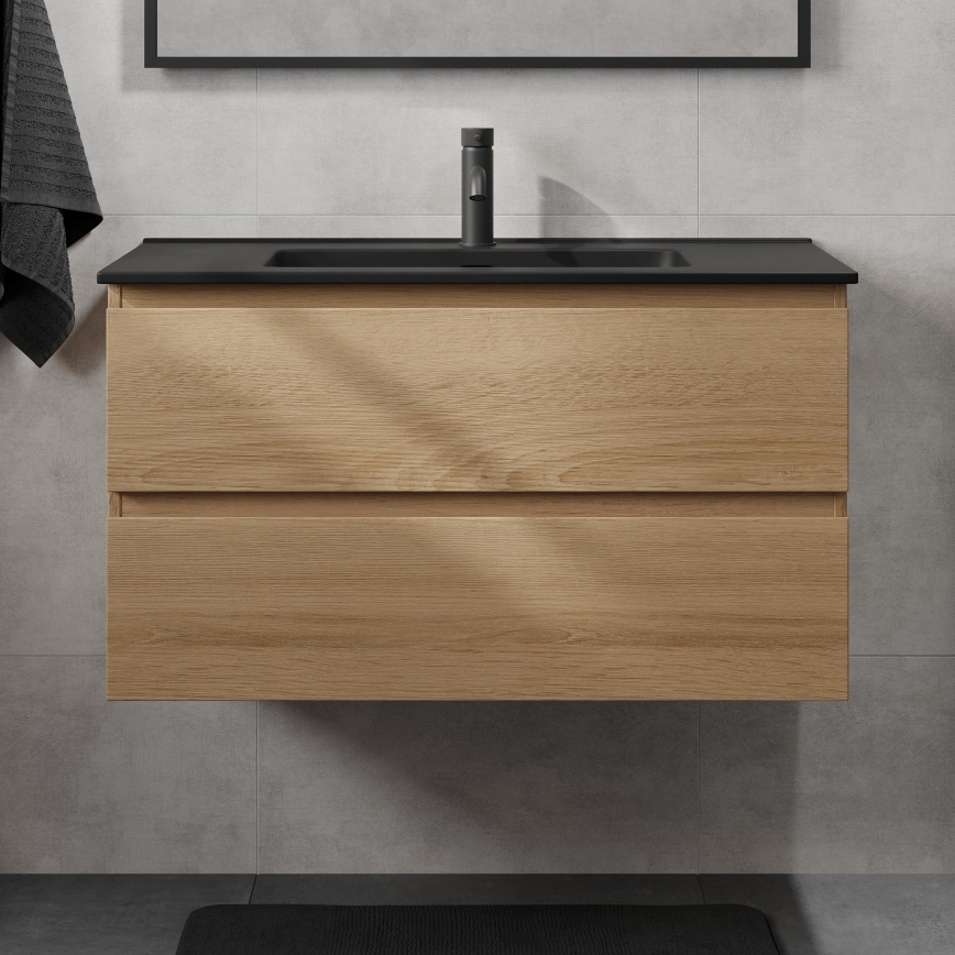 Badmeubel met wastafel KENWOOD 91 cm eiken/zwart