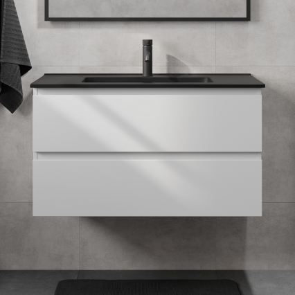 Badmeubel met wastafel KENWOOD 91 cm wit/zwart