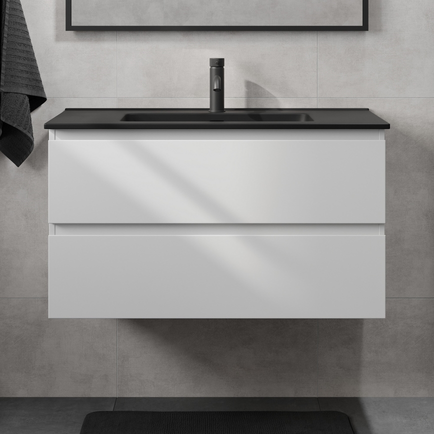 Badmeubel met wastafel KENWOOD 91 cm wit/zwart