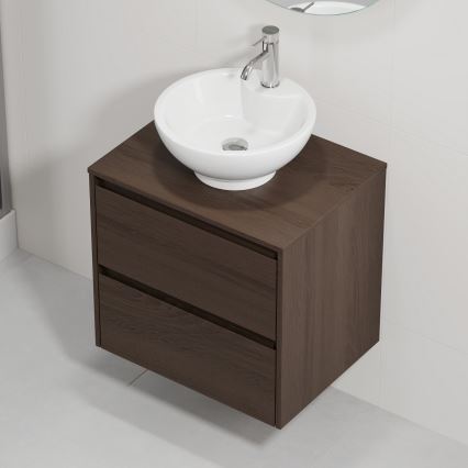 Badmeubel met wastafel TRONDHEIM/DRAMMEN 60x57x46 cm walnoot/wit