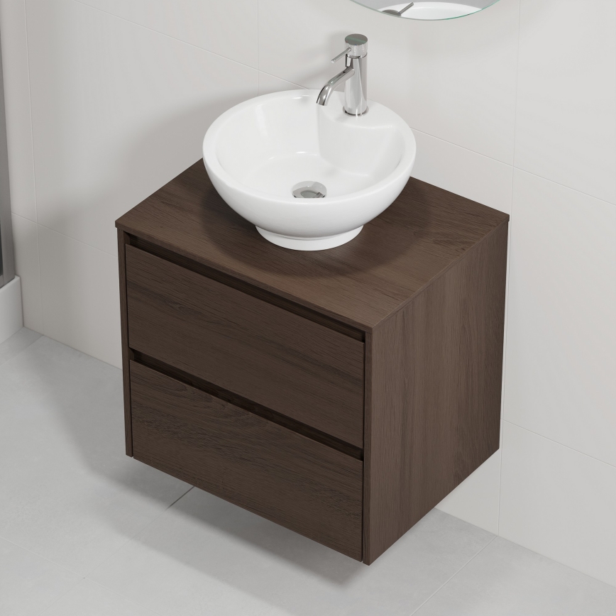 Badmeubel met wastafel TRONDHEIM/DRAMMEN 60x57x46 cm walnoot/wit