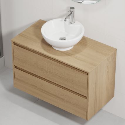 Badmeubel met wastafel TRONDHEIM/DRAMMEN 90x57x46 cm eiken/wit