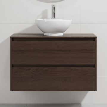 Badmeubel met wastafel TRONDHEIM/DRAMMEN 90x57x46 cm walnoot/wit
